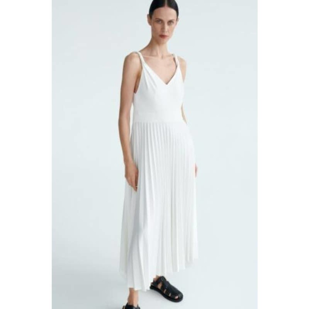 NWT - ZARA White Pleated Twisted Straps Maxi Dress